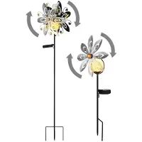 Globo Lighting 2er Set LED Solarleuchte, Glaskugel, Windrad, silbergrau