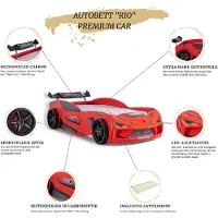 Aileenstore Autobett Kinderbett 'Rio' 90x200 Carbon mit LED Leuchte inkl.Lattenrost, Farbe wählen:Weiß