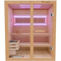 Dewello Finnische Sauna TOFINO 160x150 Kabine aus Hemlock Tannenholz mit,4,5 kW Harvia Ofen, inkl Sauna Set