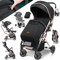 Kidiz Kinderwagen Kinderbuggy klappbar Liegebuggy Sportwagen Faltbar 360° Räder 5-Punkt Gurt Inkl. Fußsack, Getränkehalter, Regenabdeckung & Moskitonetz verstellbare Rückenlehne & Sonnenverdeck