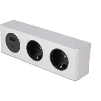 Kalb Material für Möbel kalb | 3-fach Steckdosenleiste, 2x230V Steckdose und USB A/C Anschluss silber