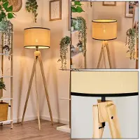 Hofstein Tamarispa Stehlampe aus Holz/Papiergeflecht in Natur/Beige/Schwarz