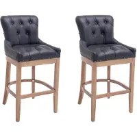 CLP 2er Set Barhocker Lakewood Echtleder gepolstert schwarz Gestell Farbe antik-hell