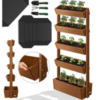 Kesser Hochbeet mit Etagen Premium Blumenkasten Blumentreppe Pflanztreppe - Gemüsebeet Kräuterbeet Pflanzkübel Frühbeet Blumenbeet Pflanzkasten inkl. Gartenvlies- Beet für Terrasse Balkon & Garten