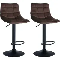 CLP 2er Set Barhocker Jerry Samt höhenverstellbar und 360 drehbar | Farbe braun Gestell Farbe schwarz