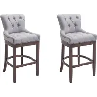 CLP 2er Set Barhocker Lakewood Stoff gepolstert | Farbe hellgrau Gestell Farbe antik