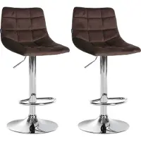 CLP 2er Set Barhocker Jerry Samt höhenverstellbar und 360 drehbar | Farbe braun Gestell Farbe chrom