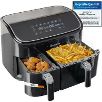 Sommertal Heißluftfritteuse HF DUAL 900 mit Doppelkammer | 9 Liter XXL Airfryer & Dörrgerät | 2850W | Digitales Touch Display