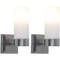 Globo Lighting 2er Set LED Wandleuchte, IP44, Glas opal, nickel-matt, H 18,5 cm