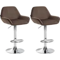 CLP 2er Set Barhocker Braga Samt drehbar und höhenverstellbar braun Material Gestell Metall in Chromoptik