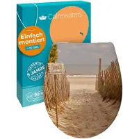 Calmwaters WC Sitz Motiv Sandstrand einfache Montage, Toilettendeckel bis 250 kg, EU, antibakterieller Duroplast, Absenkautomatik, 2 Montage Optionen, abnehmbar, Klobrille, oval