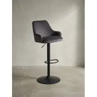 KADIMA DESIGN Barhocker Samt Grau Hocker mit Lehne 86 - 106 cm, Küchenhocker Höhenverstellbar Modern 100 kg, Barstuhl Tresenhocker mit Metall-Trompetenfuß, Bistrohocker Gepolstert mit Armlehne