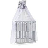 Waldin Babybett mitwachsend 7-in-1, Buchenholz, grau, 128x78cm, inkl. 3-teiliger Schaumstoffmatratze & Rollen