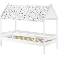Erst-Holz Weißes Himmelbett m Himmel u Fallschutz Kinderbett Hausbett 90x200 Massivholz Einzelbett weiteres Zubehör wählbar V-60.58-09W Rollrost inkl.