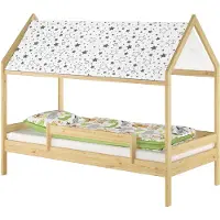 Erst-Holz Holzbett mit Himmel u.Fallschutz Hausbett Kinderhaus 90x200 Bett Kiefer mass. weiteres Zubehör wählbar V-60.58-09 Rollrost inkl.