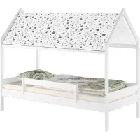 Erst-Holz Weißes Himmelbett m Himmel u Fallschutz Kinderbett Hausbett 90x200 Massivholz Einzelbett weiteres Zubehör wählbar V-60.58-09W ohne Zubehör