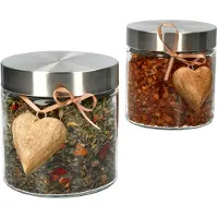 MamboCat 2er Set Bera Vorratsgläser 0,8l + 2x Percha Holz-Herz & 2x Deko-Bändchen