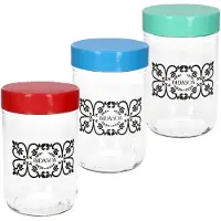 MamboCat 3tlg Set Ida Aufbewahrungsglas 0,5 L Vorrats-Gläser Glas-Dosen blau mint coral