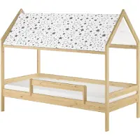 Erst-Holz Holzbett mit Himmel u.Fallschutz Hausbett Kinderhaus 90x200 Bett Kiefer mass. weiteres Zubehör wählbar V-60.58-09 Rollrost und Matratze inkl.