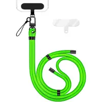 Nalia HoldMe Edition - Lanyard mit Karabiner Schwarz & 2 Pads - Universal Handykette Nylon Umhänge Band - Neon Grün