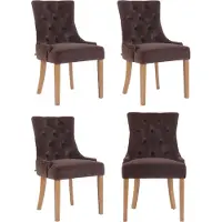 CLP 4er Set Esszimmerstuhl Aberdeen Samt Antikes Design mit Gestell aus Kautschukho braun Gestell Farbe antik-hell