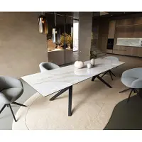 DELIFE Esstisch Edge 300x100 cm Keramik Onyx Pearl Zenthara kantig Metall Schwarz