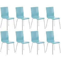 CLP 8er Set Besucherstuhl Pepe mit ergonomisch geformten Holzsitz und Metallgestell hellblau