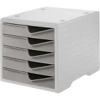 Styro Schubladenbox styroswing, 5 Schübe, Auszugsperre & Griffmulde, stapelbar, B 270 x T 340 x H 255 mm, Polystyrol, grau-taupe
