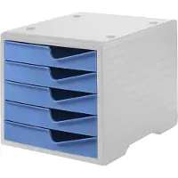 Styro Schubladenbox styroswing, 5 Schübe, Auszugsperre & Griffmulde, stapelbar, B 270 x T 340 x H 255 mm, Polystyrol, grau-cornflower