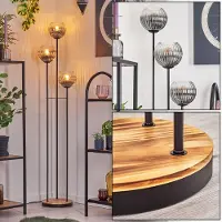 Hofstein Cesaro Stehlampe aus Metall/Holz/Riffelglas in Schwarz/Hellbraun/Rauch/Klar