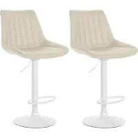 CLP 2er Set Barhocker Toni Kunstleder drehbar und stufenlos höhenverstellbar | Farbe creme Material Gestell Metall matt weiss