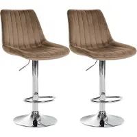 CLP 2er Set Barhocker Toni Samt drehbar und stufenlos höhenverstellbar braun Material Gestell Metall in Chromoptik