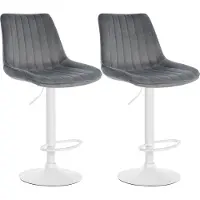 CLP 2er Set Barhocker Toni Samt drehbar und stufenlos höhenverstellbar dunkelgrau Material Gestell Metall matt weiss