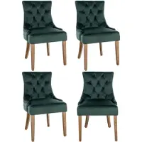 CLP 4er Set Esszimmerstuhl Aberdeen Samt Antikes Design mit Gestell aus Kautschukho dunkelgrün Gestell Farbe antik-hell