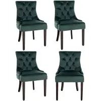 CLP 4er Set Esszimmerstuhl Aberdeen Samt Antikes Design mit Gestell aus Kautschukho dunkelgrün Gestell Farbe antik