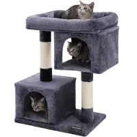Feandrea Kratzbaum dunkelgrau 84 cm mit Plattform Spielhaus 2 Plüschhöhlen Kletterbaum für Katzen PCT61G