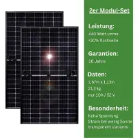 MyVoltaics 2x 440+ Watt Premium Hochleistungsmodule – Doppelglas transparent Variante zur Stromerzeugung von beiden Seiten (bifazial)