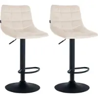 CLP 2er Set Barhocker Jerry Samt höhenverstellbar und 360 drehbar | Farbe creme Gestell Farbe schwarz