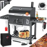Kesser Grillwagen XXL Holzkohlegrill mit Deckel, Rädern, Edelstahl-Griff, Grillrost & Thermometer