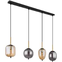 Globo Hängelampe, Messing-matt, Amber-Glas, 4-Flammig