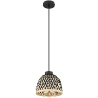 Globo Pendelleuchte, Metall, Schwarz-matt, Bambus, D 20 cm