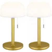 Globo Lighting 2er Set LED Tischleuchte, Bambus messing, Pilz, IP44, H 28 cm