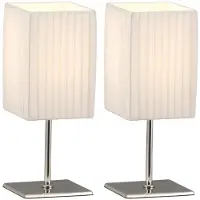 Globo Lighting 2er Set LED Tischleuchte, Textil weiß, Chrom, H 26 cm