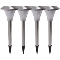 HILIGHT Solarleuchte Set mit 4 LEDs, Außenbeleuchtung, weiß, Solarsäule für den Garten, aus Edelstahl