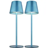Globo Lighting 2er Set LED Tischlampe, blau, Akku, Touchdimmer, Flaschenaufsatz