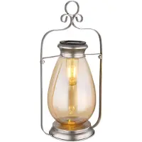 Globo LED Solarlampe, Laterne, silber, Glas amber, IP44, H 36,5 cm
