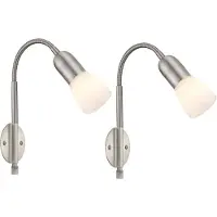 Etc-shop 2x Wandleuchte, Metall, nickel, Glas, Spot beweglich, H 46cm