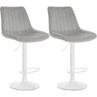 CLP 2er Set Barhocker Toni Samt drehbar und stufenlos höhenverstellbar grau Material Gestell Metall matt weiss