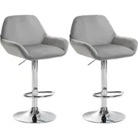 CLP 2er Set Barhocker Braga Samt drehbar und höhenverstellbar grau Material Gestell Metall in Chromoptik