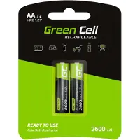 Green Cell 2600mAh 1.2V 2 Stck Vorgeladene NI-MH AA-Akkus - Akkubatterien AA/Mignon, sofort einsatzbereit, Starke Leistung, geringe Selbstentladung, wiederaufladbare Akku Batterie, ohne Memory-Effekt